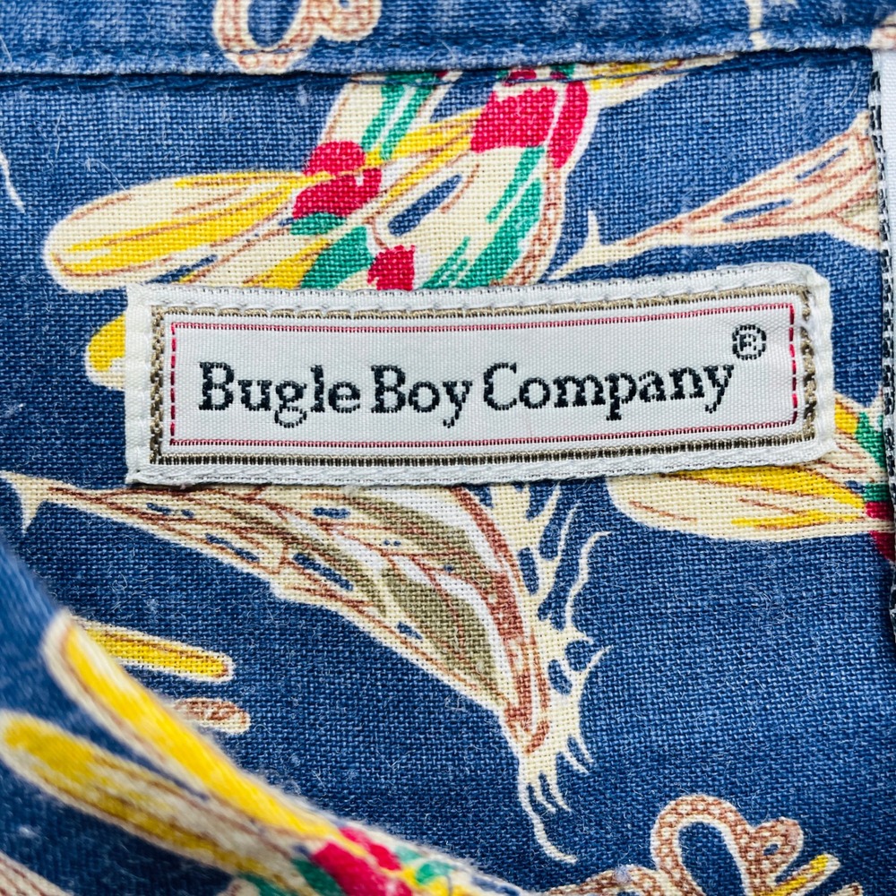 Bugle Boy Vintage 90s Short Sleeve Button Down Shirt XL Blue Abstract Print - Picture 3 of 4